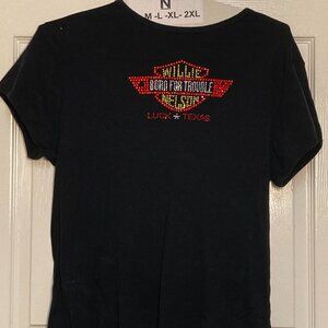 Willie Nelson original Born/Trouble Luck Tx Women's tee black sze 3XL